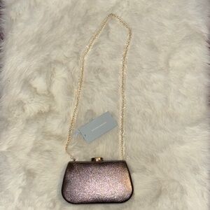 ANTONIO MELANI Rose Gold Glitter Chain Clutch